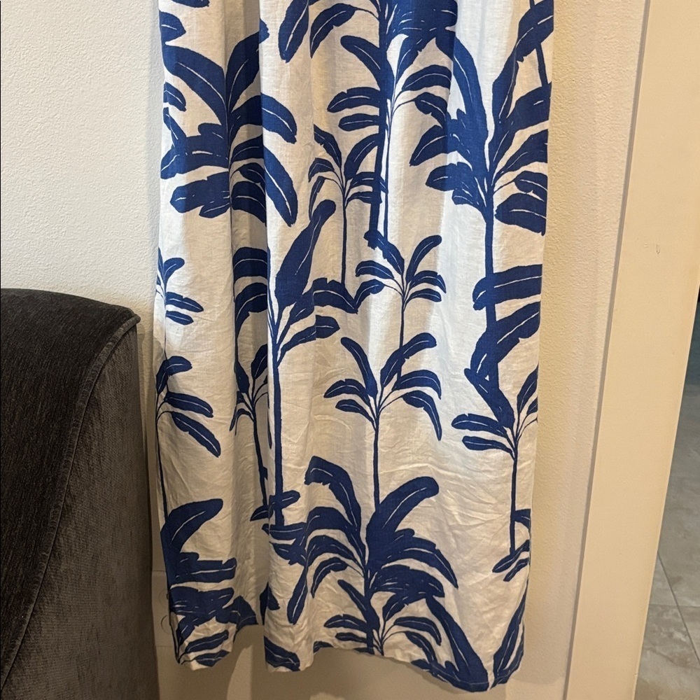 Tahari Linen Blend White Blue Midi Dress Size 10 - Picture 3 of 11